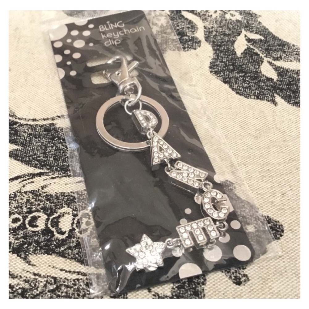 New! Silver Rhinestone “DANCE’ Keychain on Display - Picture 5 of 6